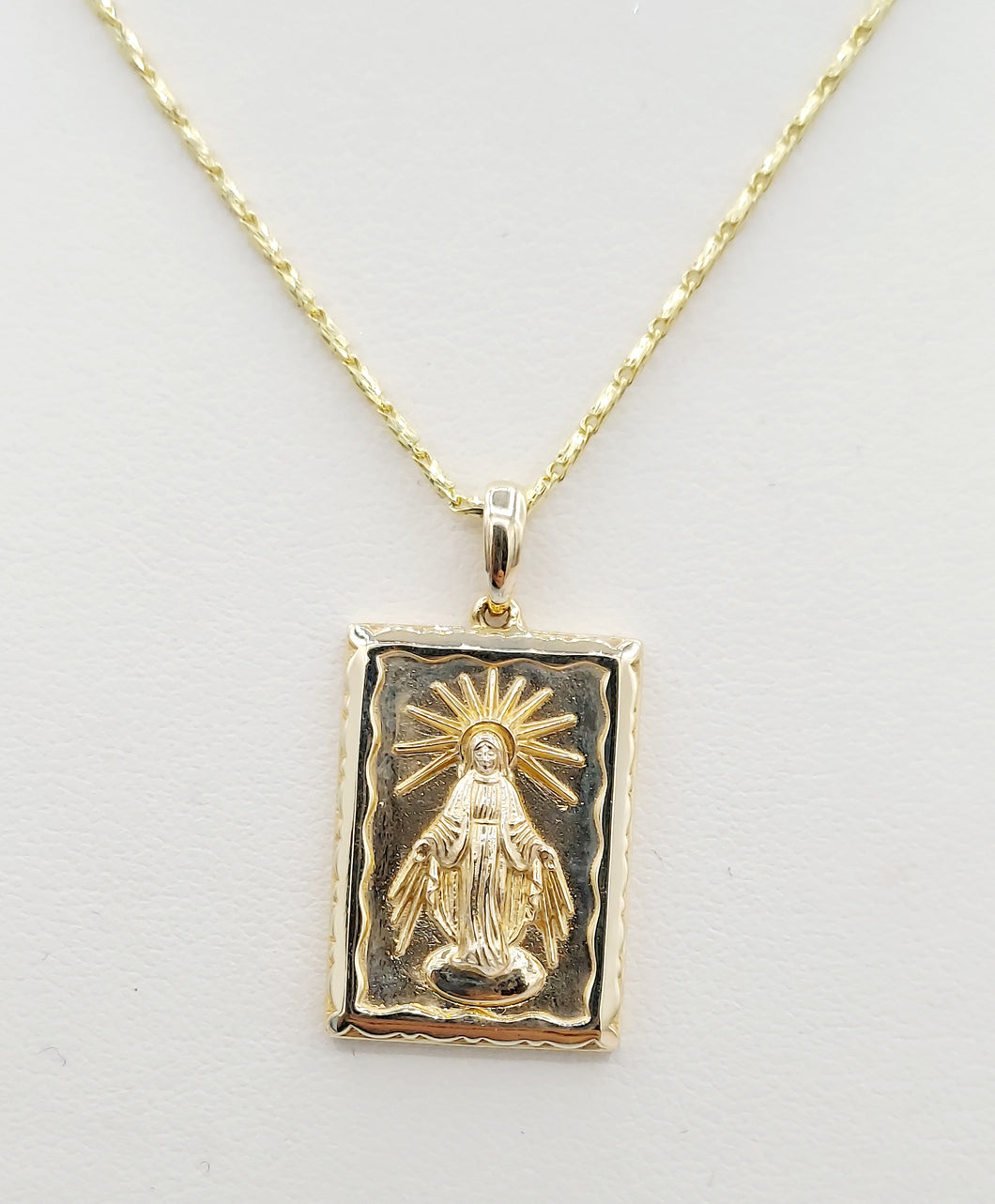 Rectangle Miraculous Medal - 14K Yellow Gold