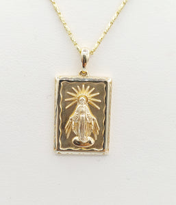 Rectangle Miraculous Medal - 14K Yellow Gold