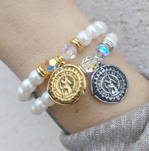 Load image into Gallery viewer, St. Christopher on White Pearl - Religious Stash Bracelet