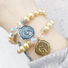Load image into Gallery viewer, St. Christopher on Champagne Pearl - Religious Stash Bracelet