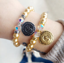 Load image into Gallery viewer, St. Christopher on Champagne Pearl - Religious Stash Bracelet