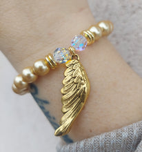 Load image into Gallery viewer, Angel Wing on Champagne Pearl - Religious Stash Bracelet