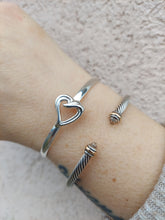 Load image into Gallery viewer, Open Heart Bangle Bracelet - Sterling Silver