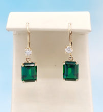 Load image into Gallery viewer, Emerald and Diamond Leverback Earrings - 14K Gold
