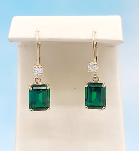 Emerald and Diamond Leverback Earrings - 14K Gold