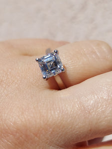 Custom 2.41 Carat Asscher Cut White Gold Moissanite Diamond Engagement Ring