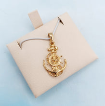 Load image into Gallery viewer, Anchor with Ships Wheel Pendant - 14K Yellow Gold