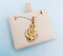 Load image into Gallery viewer, Anchor with Ships Wheel Pendant - 14K Yellow Gold