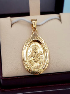 Saint Theresa Oval Medal Pendant - 14K Yellow Gold