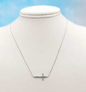 Diamond Sideways Cross - 14K White Gold