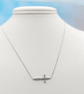 Diamond Sideways Cross - 14K White Gold