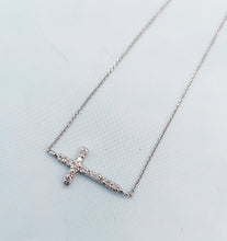 Load image into Gallery viewer, Diamond Sideways Cross - 14K White Gold