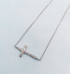 Diamond Sideways Cross - 14K White Gold