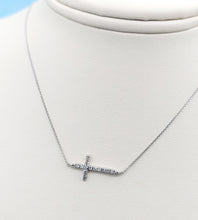 Load image into Gallery viewer, Diamond Sideways Cross - 14K White Gold