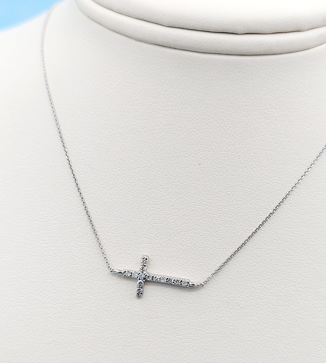 Diamond Sideways Cross - 14K White Gold