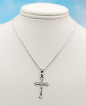 Load image into Gallery viewer, Polished &amp; Satin Cross on Wheat Chain - 14K White Gold