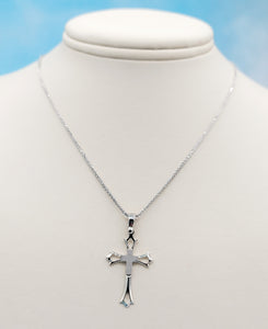 Polished & Satin Cross on Wheat Chain - 14K White Gold