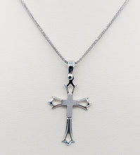 Load image into Gallery viewer, Polished &amp; Satin Cross on Wheat Chain - 14K White Gold