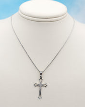 Load image into Gallery viewer, Polished &amp; Satin Cross on Wheat Chain - 14K White Gold