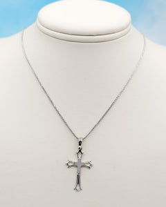 Polished & Satin Cross on Wheat Chain - 14K White Gold