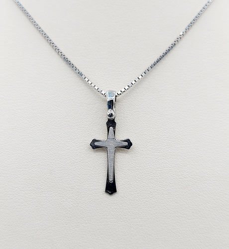 White Gold Cross on Box Chain - 14K