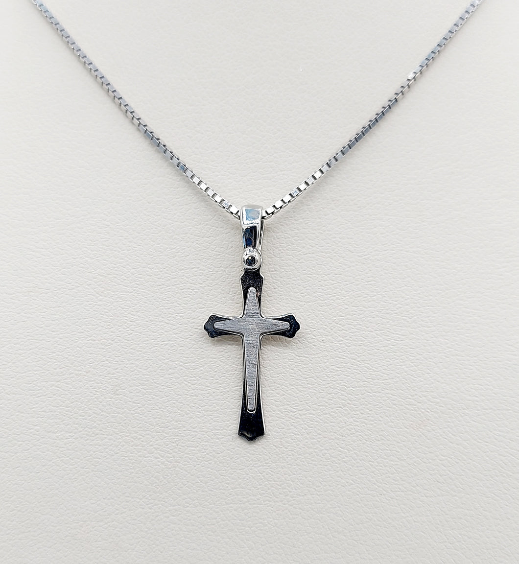 White Gold Cross on Box Chain - 14K