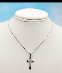 White Gold Cross on Box Chain - 14K