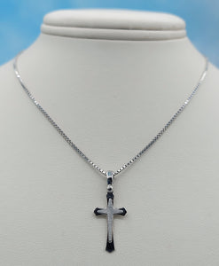 White Gold Cross on Box Chain - 14K