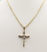 Load image into Gallery viewer, Two-Tone Crucifix and Heavy Cable Chain - 14K Gold