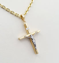 Load image into Gallery viewer, Two-Tone Crucifix and Heavy Cable Chain - 14K Gold