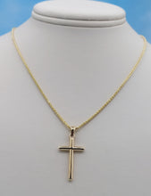 Load image into Gallery viewer, Polished Cross on Wheat Chain - 14K Yellow Gold