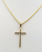 Load image into Gallery viewer, Polished Cross on Wheat Chain - 14K Yellow Gold