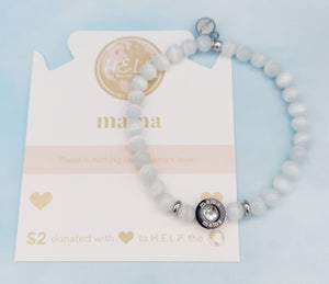 White Cats Eye & Clear CZ MAMA Bracelet - TJazelle HELP Collection