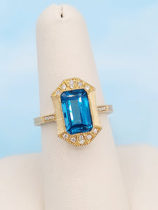 London Blue Topaz & Diamond Ring - 14K Yellow Gold