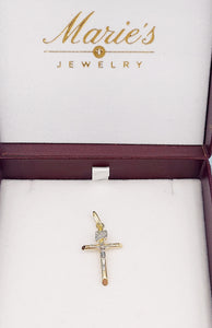 Two Tone Crucifix Cross Pendant - 14K Yellow Gold