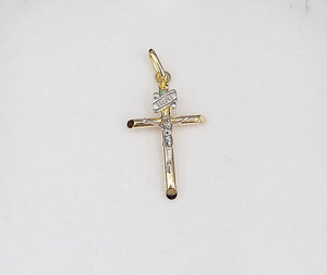 Two Tone Crucifix Cross Pendant - 14K Yellow Gold