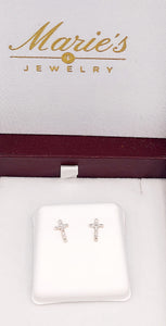 Petite Diamond Cross Stud Earrings - 14K Yellow Gold