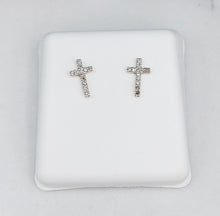 Load image into Gallery viewer, Petite Diamond Cross Stud Earrings - 14K Yellow Gold