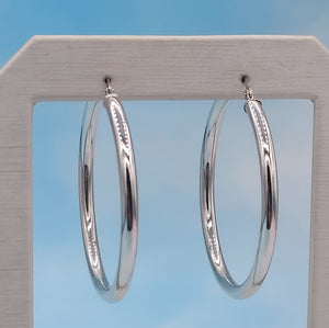1.5" Polished White Gold Hoops - 14K White Gold