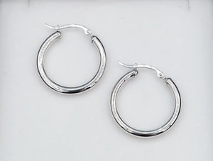1" Polished White Gold Hoops - 14K White Gold