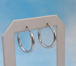 1" Polished White Gold Hoops - 14K White Gold