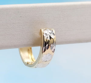 1/2" Yellow & White Gold Diamond Cut Hoops with Starburst Detail - 14K Yellow Gold