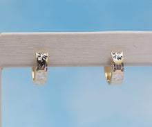 Load image into Gallery viewer, 1/2&quot; Yellow &amp; White Gold Diamond Cut Hoops with Starburst Detail - 14K Yellow Gold