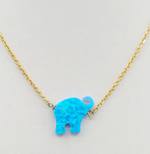 Load image into Gallery viewer, Blue Opal Elephant Necklace - Gold Plated
