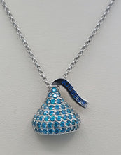 Load image into Gallery viewer, Blue Zircon Hershey Kiss Chocolate Necklace - Sterling Silver