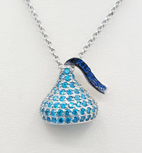 Load image into Gallery viewer, Blue Zircon Hershey Kiss Chocolate Necklace - Sterling Silver