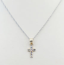 Load image into Gallery viewer, Tiny Diamond-Cut Cross Pendant &amp; 14&quot; White Gold Chain