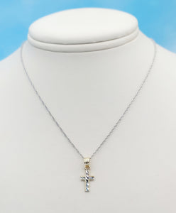 Tiny Diamond-Cut Cross Pendant & 14" White Gold Chain
