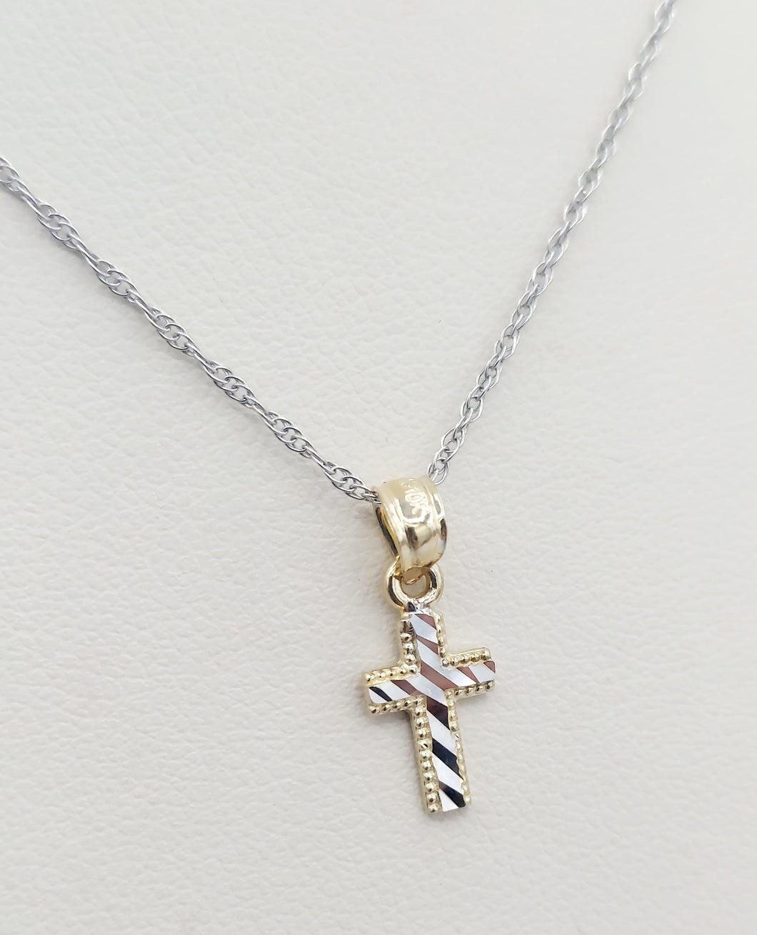 Tiny Diamond-Cut Cross Pendant & 14