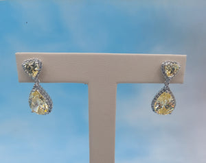 Yellow CZ Heart Drops - Sterling Silver